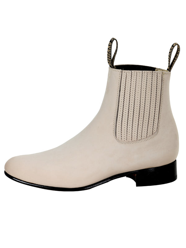 Botín Vaquero de Hombre El Besserro Charro en Piel Bovino Nobuck Color Hueso 205