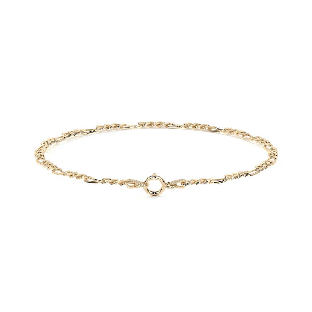 Pulsera De Oro 14k Figaro Solida De 18.5 Cm Calibre 2mm