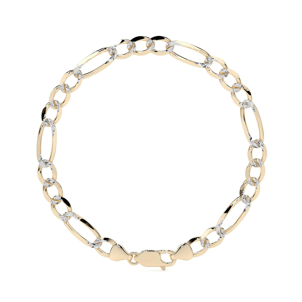 Pulsera de Oro 10K Estilo Fígaro 3x1 Pavé Italiano | Brazalete Sólido de Joyería Fina