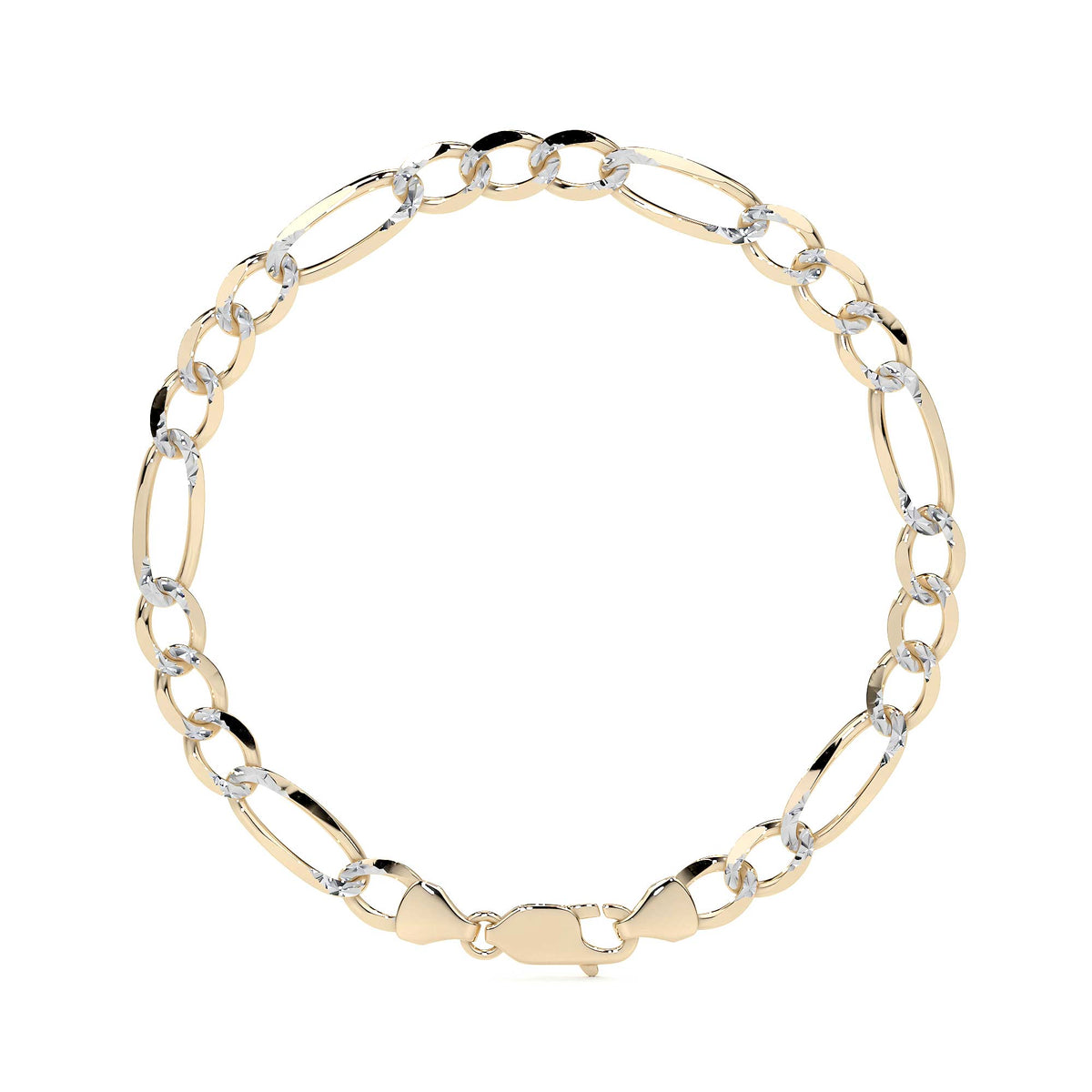 Pulsera de Oro 10K Estilo Fígaro 3x1 Pavé Italiano | Brazalete Sólido de Joyería Fina
