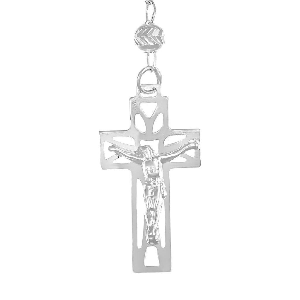 Rosario De Plata Ley 925 Con Bola Diamantada De 45 Cm