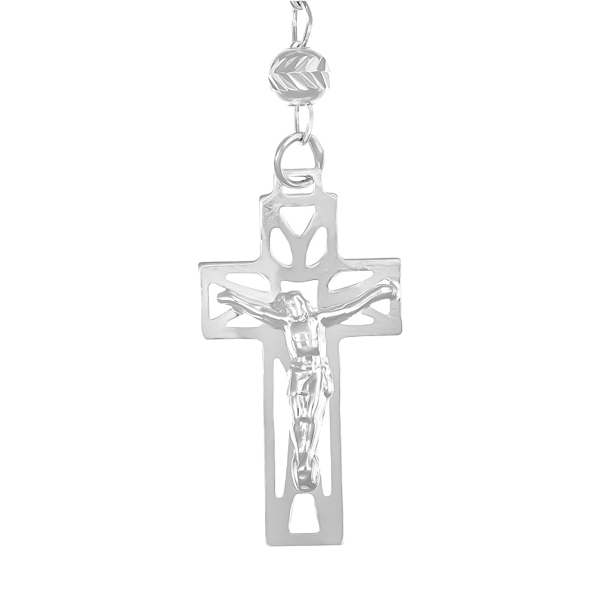 Rosario De Plata Ley 925 Con Bola Diamantada De 60 Cm