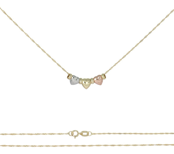 Gargantilla De Oro De 14k De Tres Corazones Inflados Y Aros