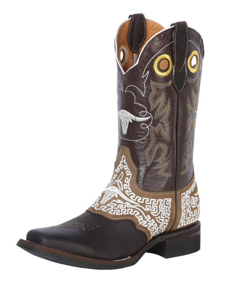 Bota Vaquera de Hombre El General Bordada Rodeo en Piel Crazy Color Chocolate 33309