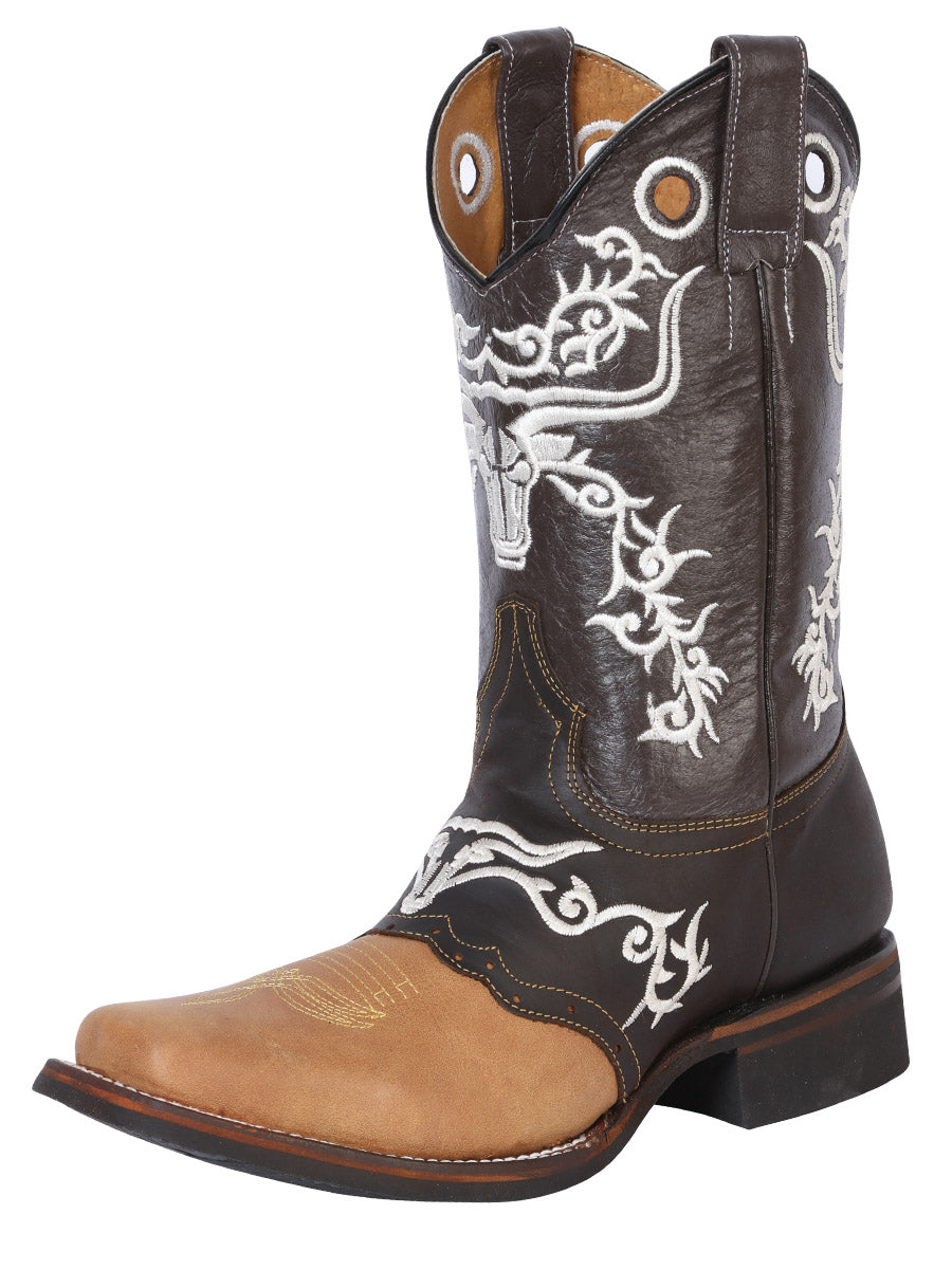 Bota Vaquera Rodeo Hombre El General Piel Crazy Bovino Miel/Café - Modelo 33316