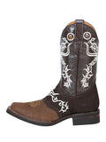 Bota Vaquera Rodeo Hombre El General Piel Crazy Bovino Camel/Chocolate - Modelo 34311
