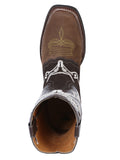 Bota Vaquera Rodeo Hombre El General Piel Crazy Bovino Camel/Chocolate - Modelo 34311