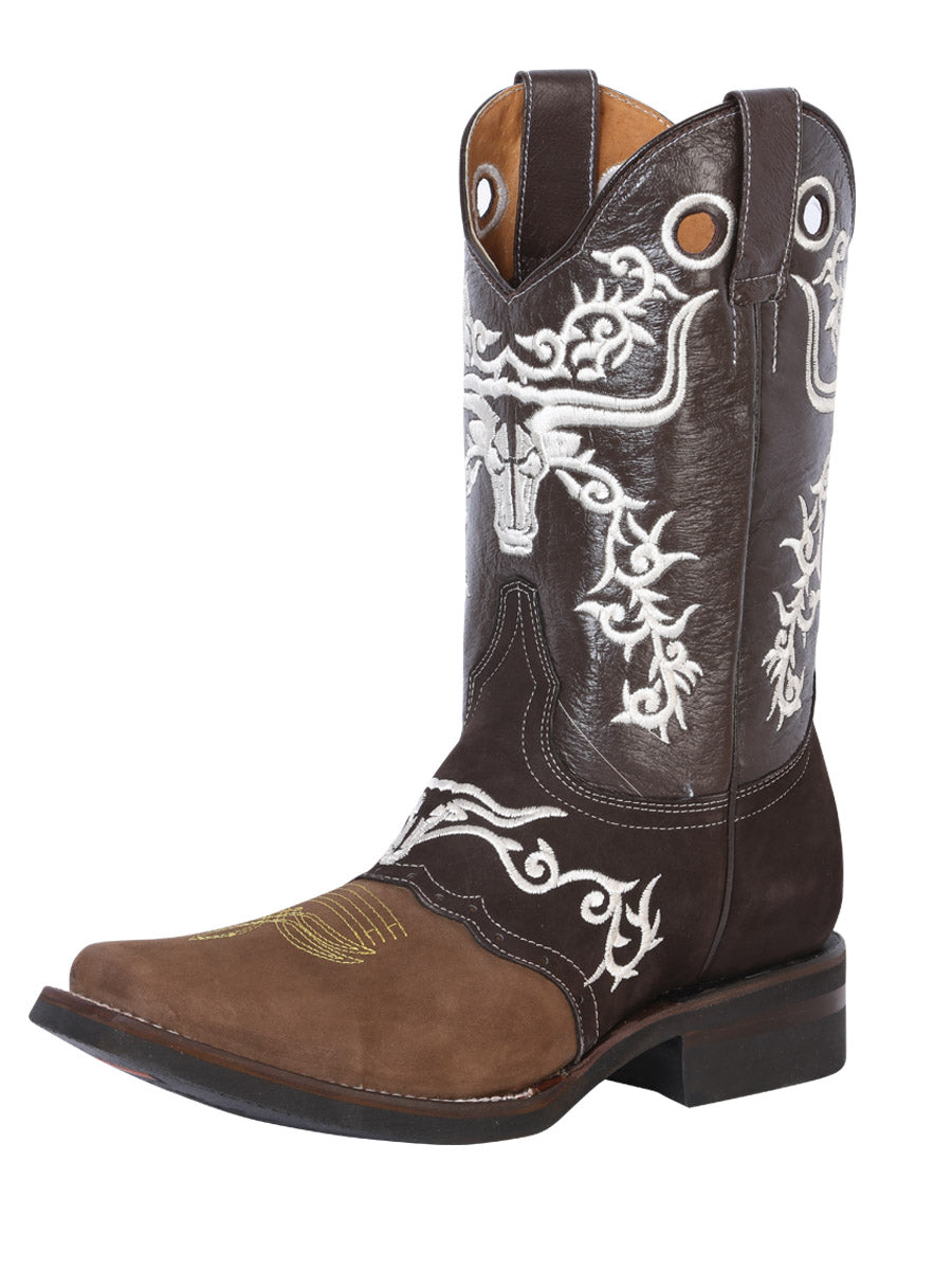 Bota Vaquera Rodeo Hombre El General Piel Crazy Bovino Camel/Chocolate - Modelo 34311