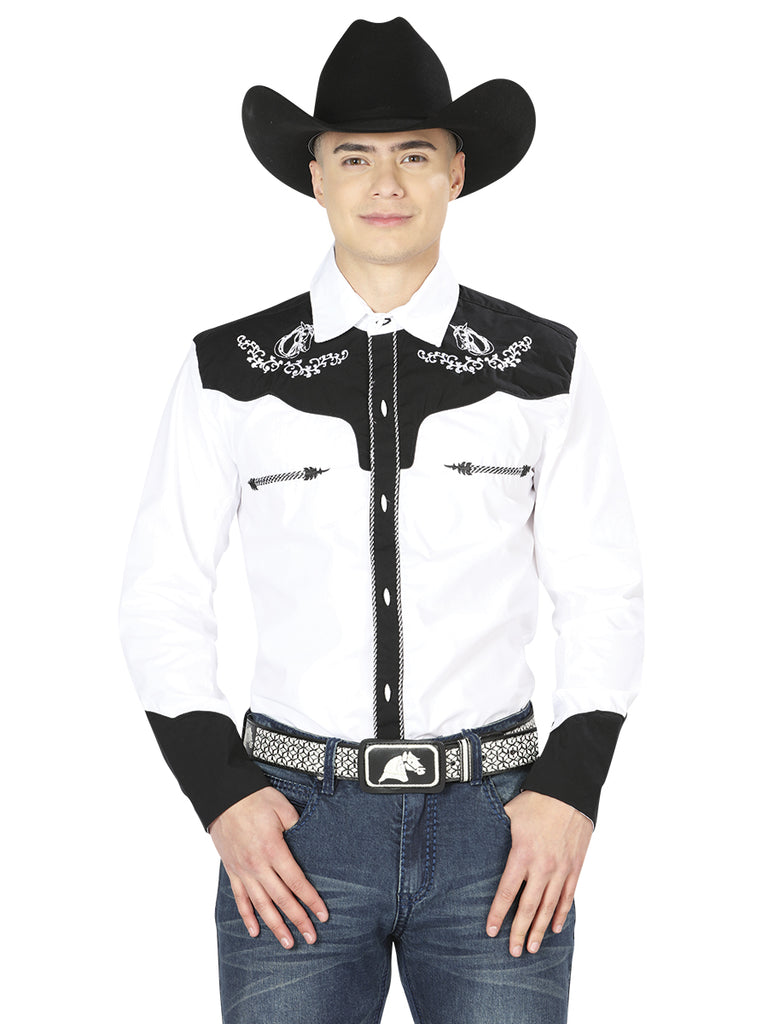 Camisa Vaquera de Hombre El General CVAP1021 Manga Larga Bordada en 65% Poliéster 35% Algodón Color Blanco 35185
