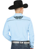 Camisa Vaquera de Hombre El Señor de los Cielos Manga Larga Bordada Charro en 65% Poliéster 35% Algodón Color Azul/Negro 40785