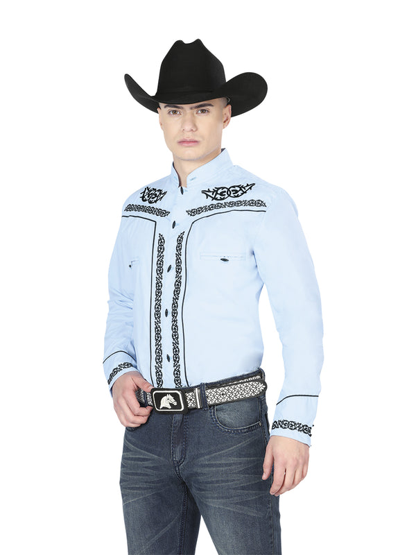 Caballero el Señor de los Cielos Charro Bordado Camisa Azul/negro 40785