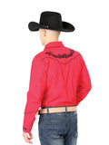 Camisa Vaquera de Hombre El General Manga Larga Bordada Casual en 65% Poliéster 35% Algodón Color Rojo/Negro 40989