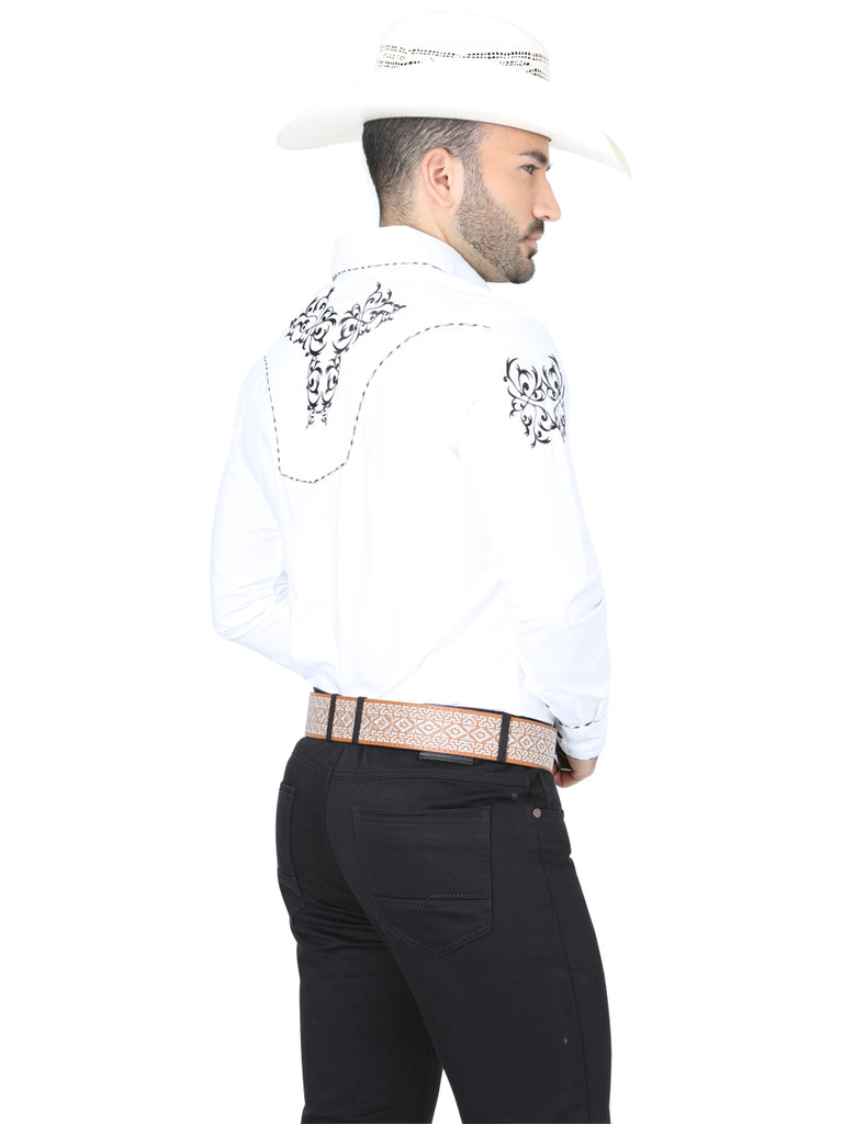 Camisa Vaquera de Hombre El General Manga Larga Bordada Casual en 65% Poliéster 35% Algodón Color Blanco/Negro 40991