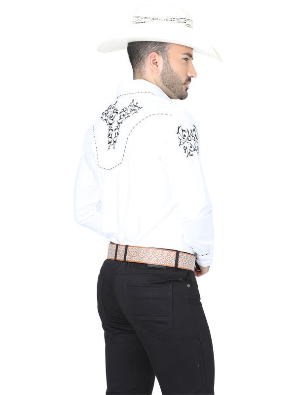 Camisa Vaquera de Hombre El General Manga Larga Bordada Casual en 65% Poliéster 35% Algodón Color Blanco/Negro 40991