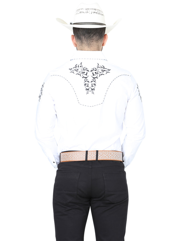 Camisa Vaquera de Hombre El General Manga Larga Bordada Casual en 65% Poliéster 35% Algodón Color Blanco/Negro 40991