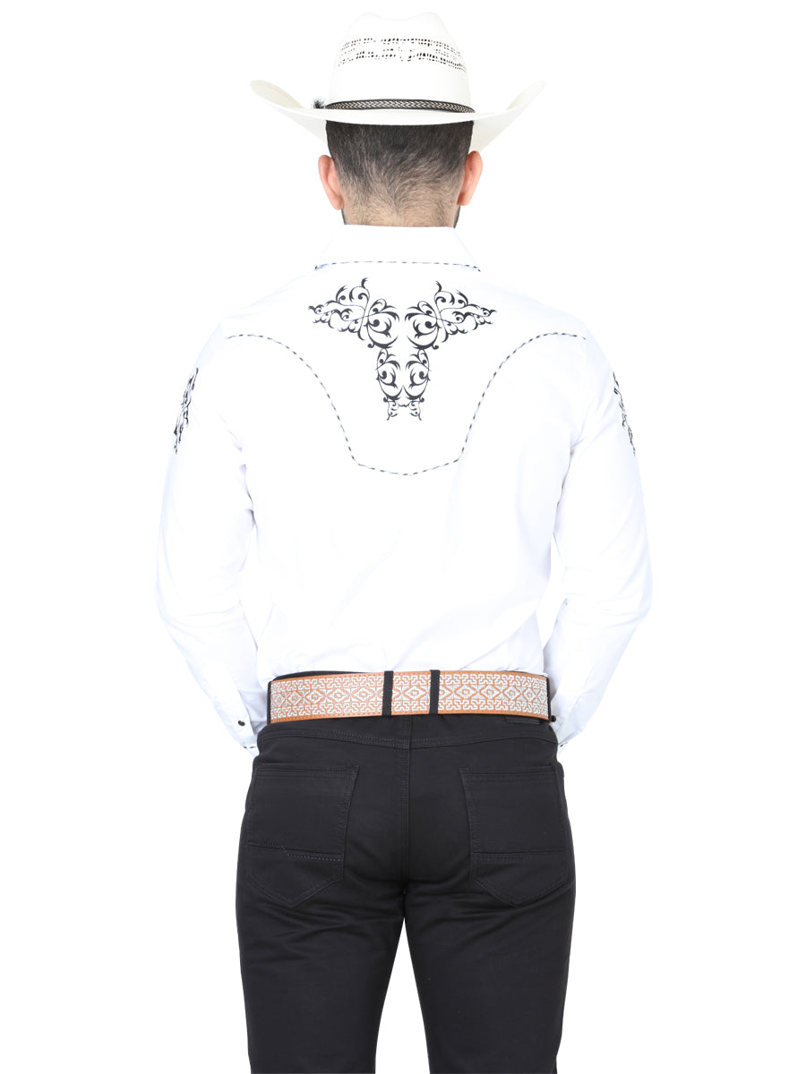 Camisa Vaquera de Hombre El General Manga Larga Bordada Casual en 65% Poliéster 35% Algodón Color Blanco/Negro 40991