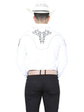 Camisa Vaquera de Hombre El General Manga Larga Bordada Casual en 65% Poliéster 35% Algodón Color Blanco/Negro 40991