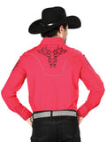 Camisa Vaquera de Hombre El General Manga Larga Bordada Casual en 65% Poliéster 35% Algodón Color Rojo/Negro 40992