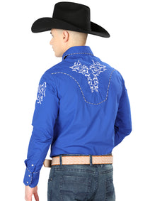 el General Bordado Vaquero Camisa Royal Azul/Blanco 40993
