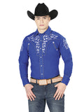 Camisa Vaquera de Hombre El General Manga Larga Bordada Casual en 65% Poliéster 35% Algodón Color Azul/Blanco 40993