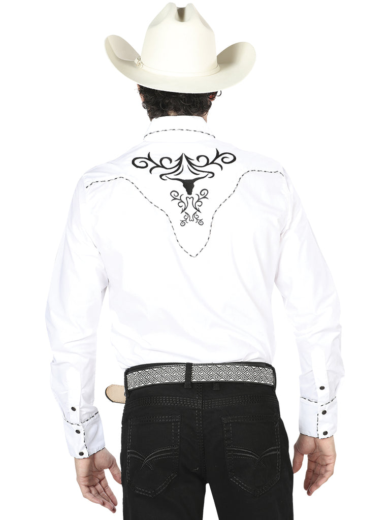 Camisa Vaquera de Hombre El General Manga Larga Bordada Casual en 65% Poliéster 35% Algodón Color Blanco/Negro 41004