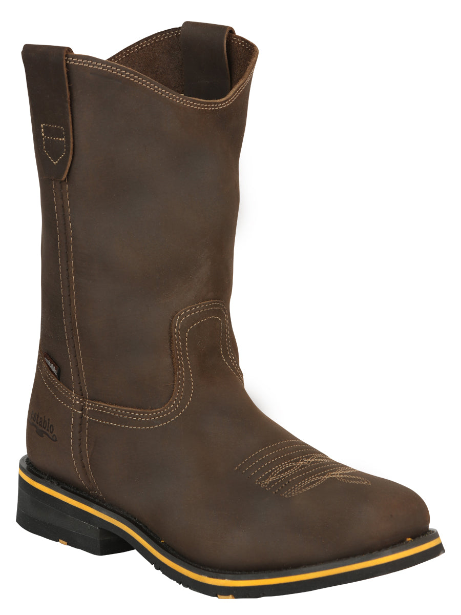 Establo Caballero Rodeo Bota - Loco Piel Beige con Punta de Acero 41544