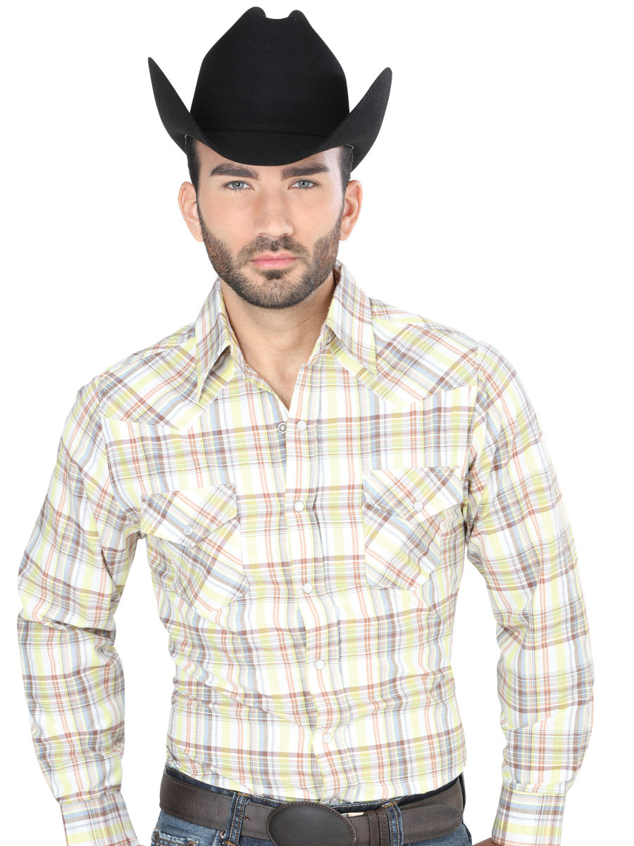 Camisa Vaquera de Hombre El General S2018-2 Manga Larga Casual en 60% Algodón 40% Poliéster Color Amarillo/Café 41701