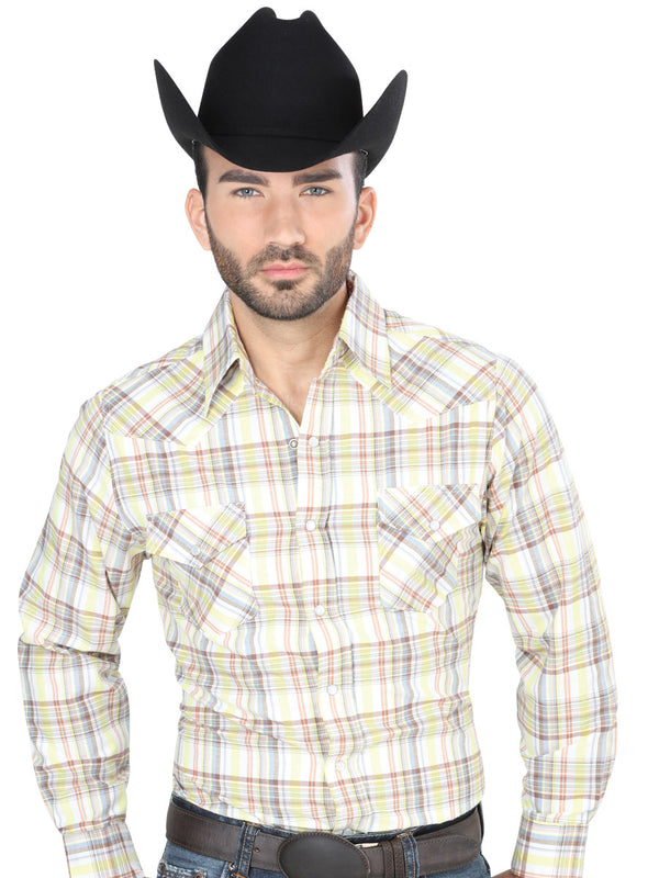 Camisa Vaquera de Hombre El General S2018-2 Manga Larga Casual en 60% Algodón 40% Poliéster Color Amarillo/Café 41701