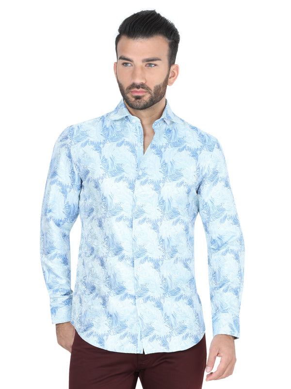Camisa Vaquera de Hombre Centenario W7712-11 Manga Larga Casual en 100% Poliéster Color Azul/Amarillo 41726
