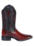 Bota Vaquera Rodeo Hombre El General Piel Bovino Grabado Avestruz Black Cherry - Modelo 41901