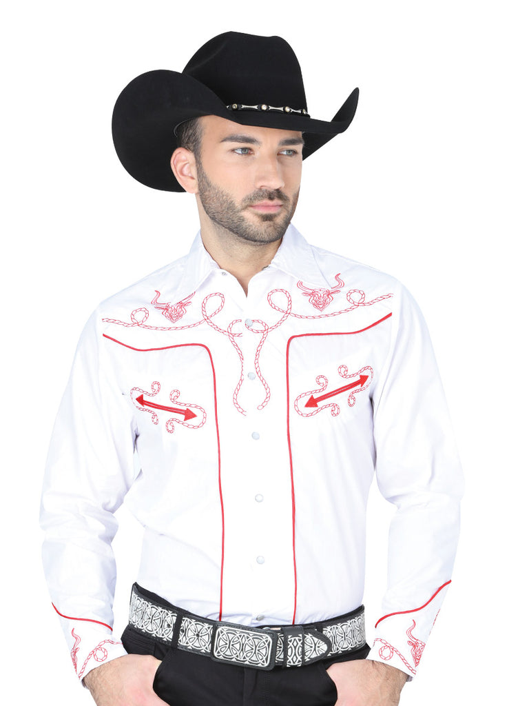 Camisa Vaquera de Hombre El General S2018-10A Manga Larga Bordada en 60% Algodón 40% Poliéster Color Blanco 41937
