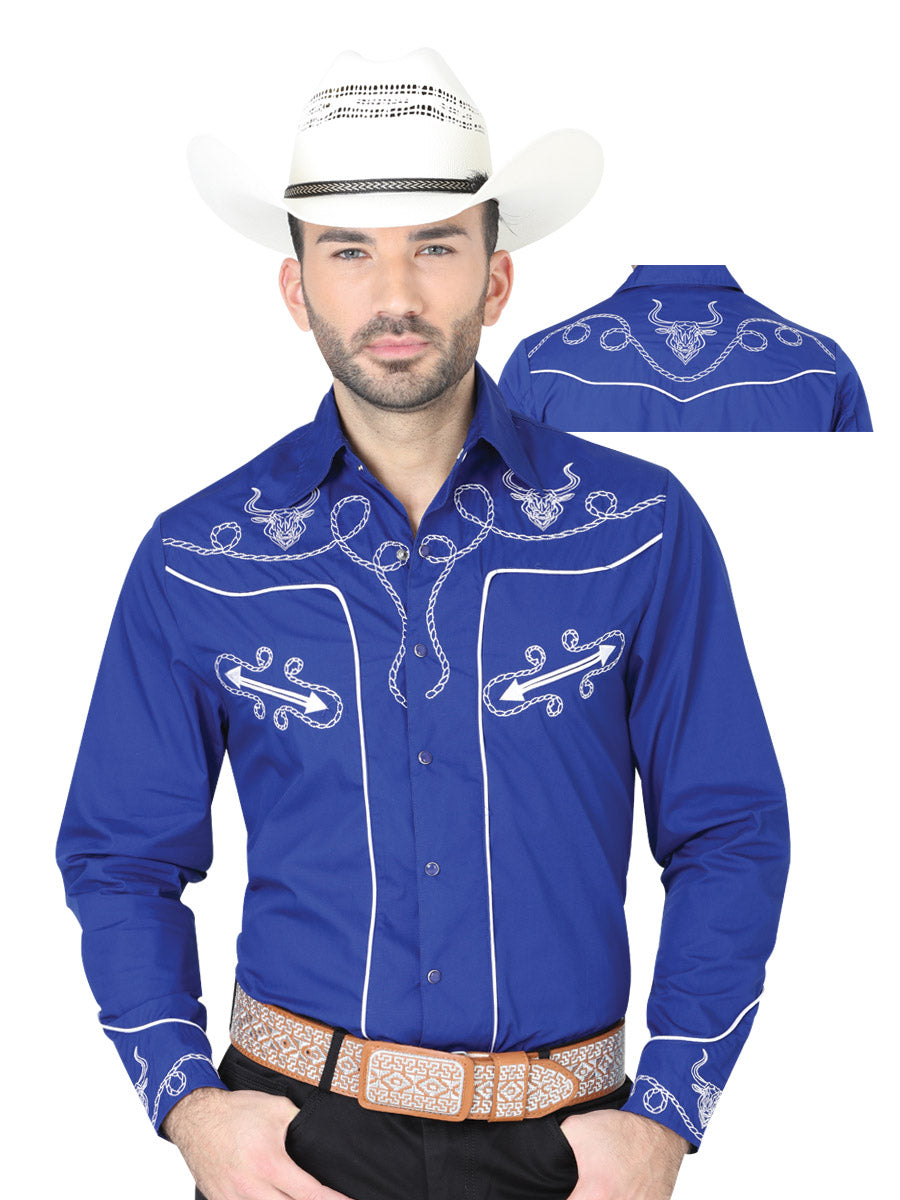 Camisa Vaquera de Hombre El General S2018-10A Manga Larga Bordada en 60% Algodón 40% Poliéster Color Azul 41938