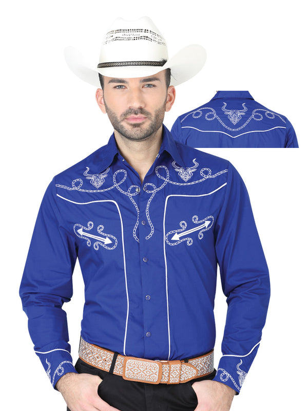 Camisa Vaquera de Hombre El General S2018-10A Manga Larga Bordada en 60% Algodón 40% Poliéster Color Azul 41938