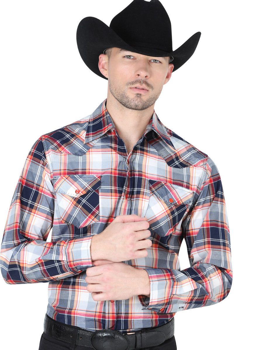 Camisa Vaquera de Hombre El General R2018-6 Manga Larga Casual en 60% Algodón 40% Poliéster Color Naranja/Rojo 41977