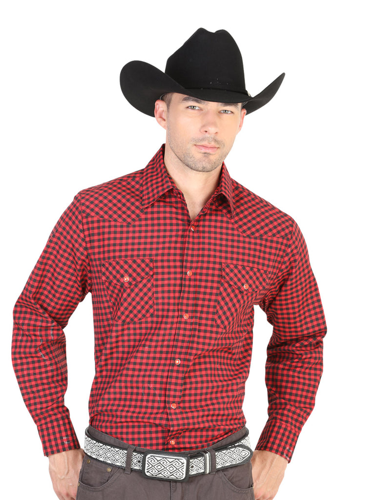Camisa Vaquera de Hombre El General 2019-59 Manga Larga Casual en 55% Algodón 45% Poliéster Color Rojo 42331