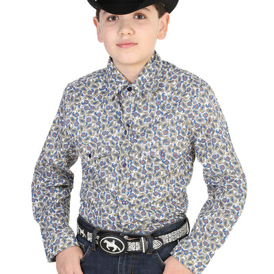 Camisa Vaquera de Niño El General 2019-69 en 55% Algodón 45% Poliéster Color Blanco/Azul 42459