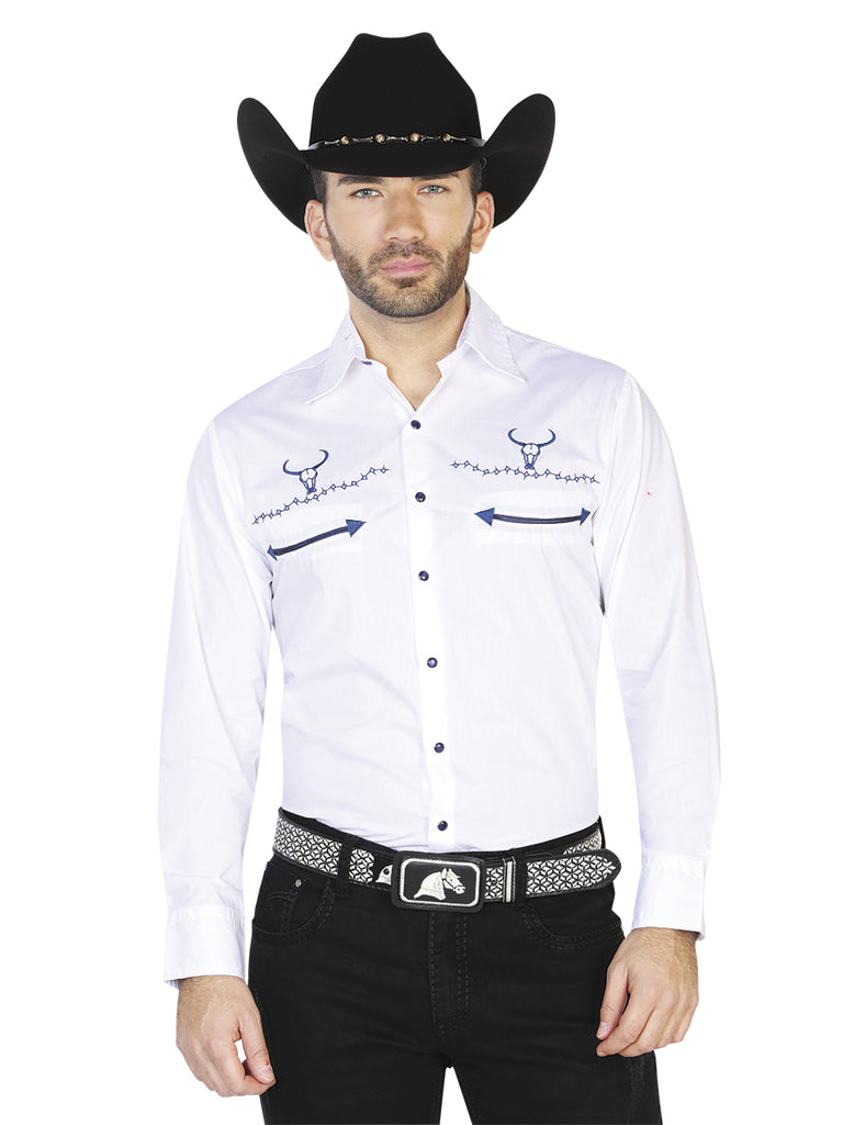 Camisa Vaquera de Hombre El General Bordada/o 2019-104 Bordada en 55% Algodón 45% Poliéster Color Blanco 42512