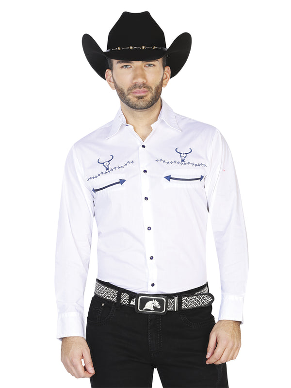 Camisa Vaquera de Hombre El General Bordada/o 2019-104 Bordada en 55% Algodón 45% Poliéster Color Blanco 42512