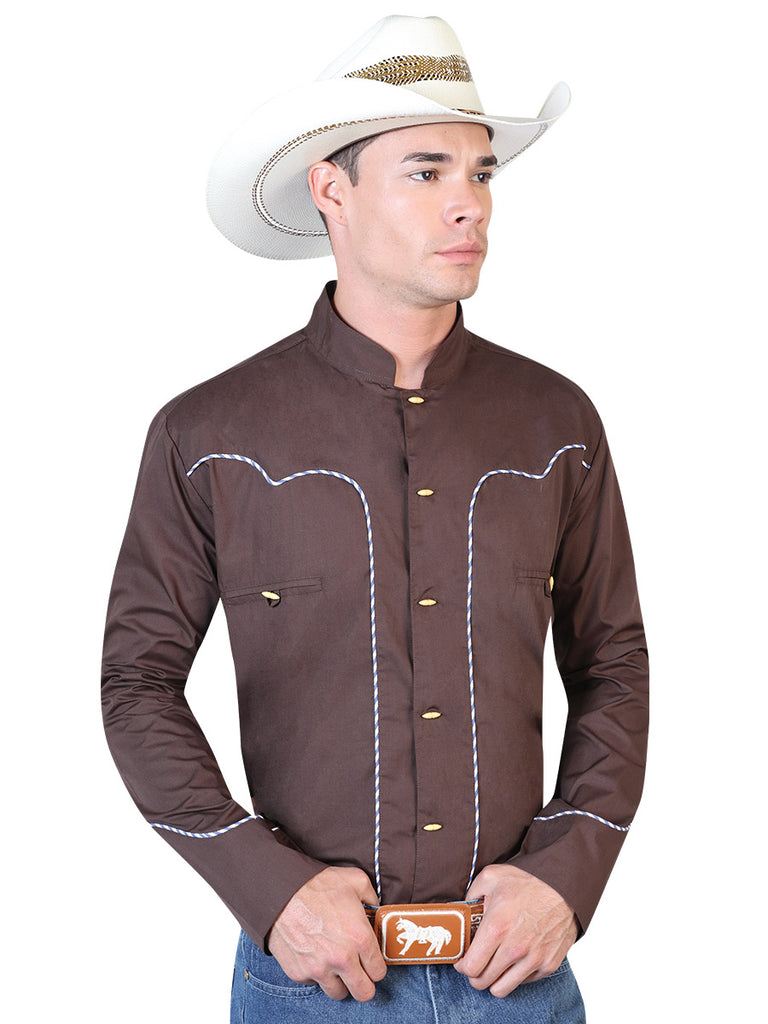 Camisa Vaquera de Hombre El General 2019-107 Charro Casual en 55% Algodón 45% Poliéster Color Café 42529