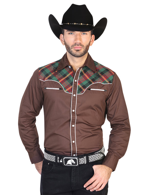 Camisa Vaquera de Hombre El General 2019-108 Broche Casual en 55% Algodón 45% Poliéster Color Café 42534