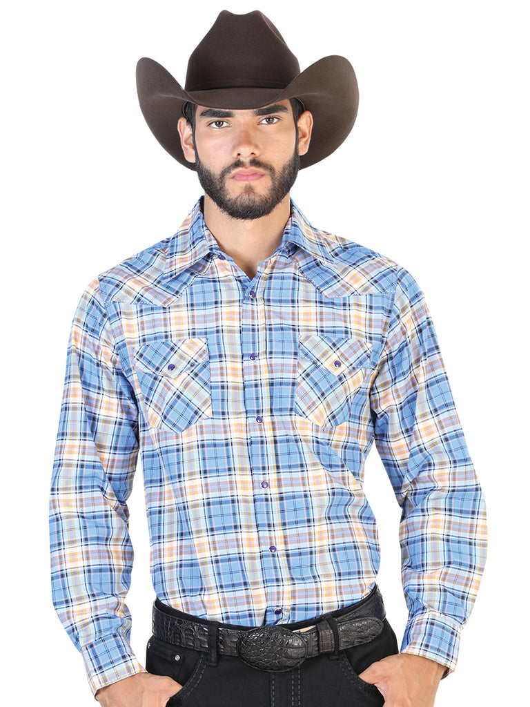 Camisa Vaquera de Hombre El General 2019-111 Manga Larga Casual en 55% Algodón 45% Poliéster Color Azul/Rosa 42542