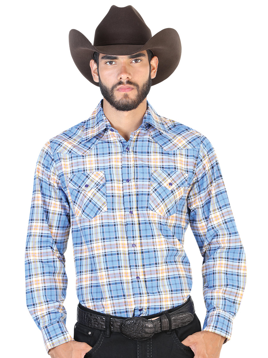 Camisa Vaquera de Hombre El General 2019-111 Manga Larga Casual en 55% Algodón 45% Poliéster Color Azul/Rosa 42542