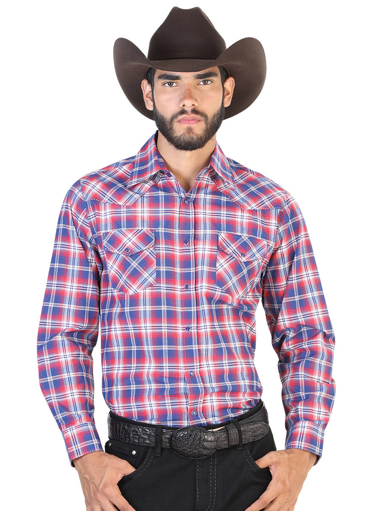 Camisa Vaquera de Hombre El General 2019-114 Manga Larga Casual en 55% Algodón 45% Poliéster Color Negro/Rojo 42545