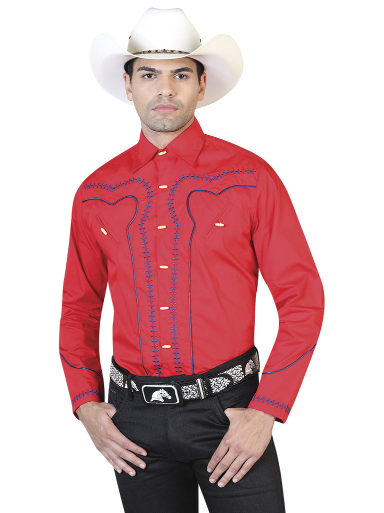 Camisa Vaquera de Hombre El General 2019-115 Charro Casual en 55% Algodón 45% Poliéster Color Rojo 42548