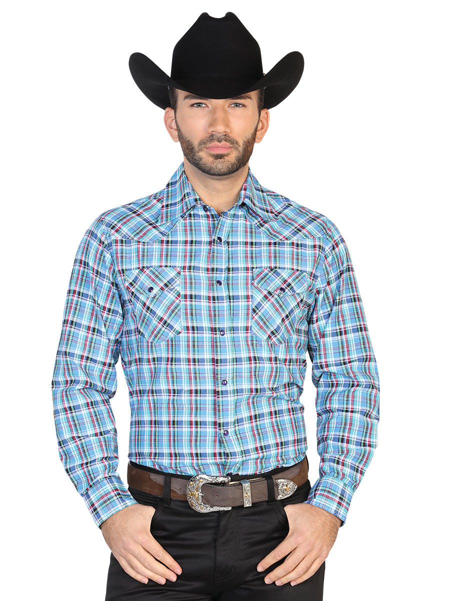 Camisa Vaquera de Hombre El General 2019-125 Manga Larga Casual en 55% Algodón 45% Poliéster Color Verde/Rosa 42566