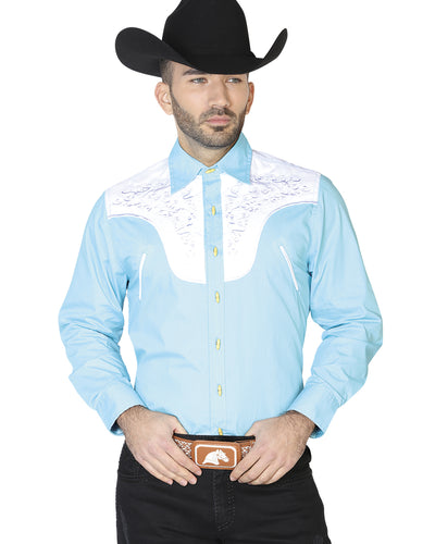 Camisa Charra Ante/Bordada El General 2019-130 55% Algodón 45%Polyester Azul Claro 42581