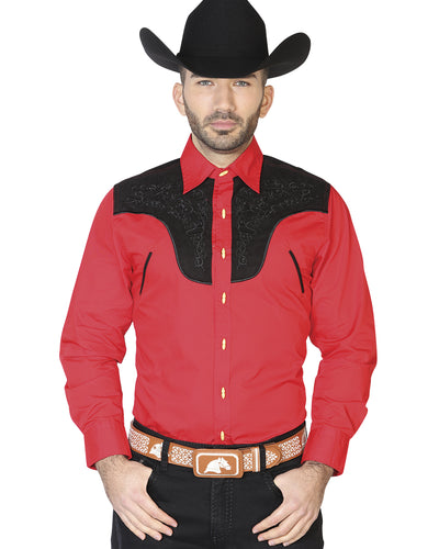 Camisa Charra Ante/Bordada El General 2019-130 55% Algodón 45%Polyester Roja 42582