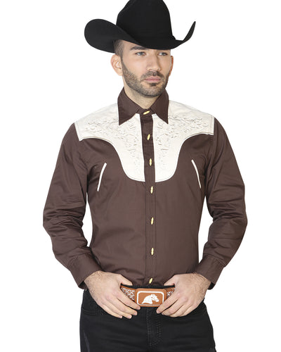 Camisa Charra Ante/Bordada El General 2019-130 55% Algodón 45%Polyester Café 42583