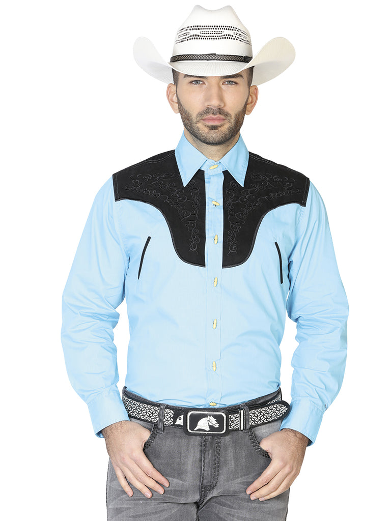 Camisa Vaquera de Hombre El General Ante/bordada 2019-130 Bordada en 55% Algodón 45% Poliéster Color Azul 42585