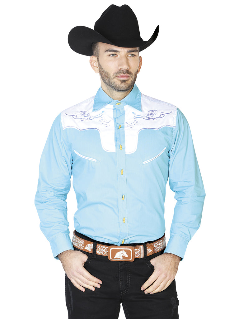 Camisa Vaquera de Hombre El General Ante/bordada 2019-131 Bordada en 55% Algodón 45% Poliéster Color Azul Claro 42587